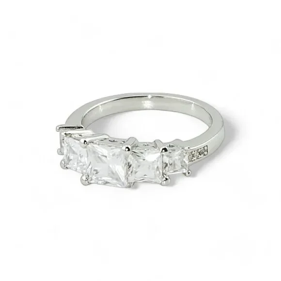 Sterling Silver 925 Clear CZ Princess Tier Ring - Picture 6 of 6